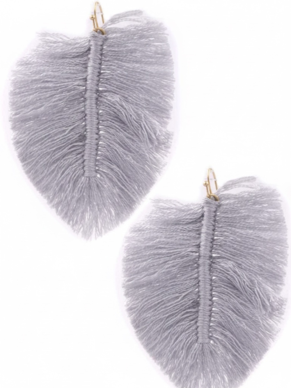 Womens Fringe Gray Cotton Leaf Earring